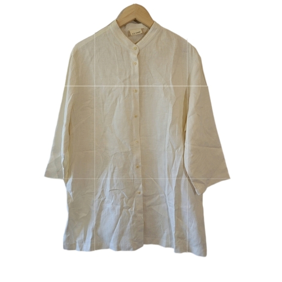 GO LINEN Women White High-Neck Button-Up Tunic Sz XL 3/4 Sleeve Lagenlook Beachy - Picture 11 of 11